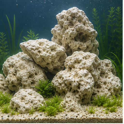 Roche calcaire claire dans un aquarium d'eau dure