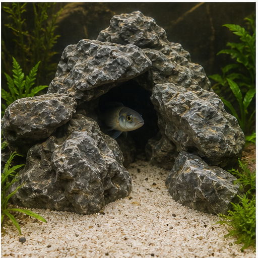 Décor rocheux avec grottes et refuges pour poissons